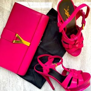 Saint Laurent Cabas Ysl Ligne Y Macho Large Pink Leather Clutch
